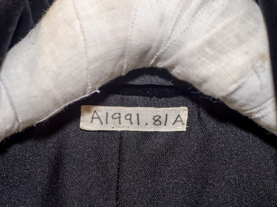 Close up of a label stitched onto a textile object